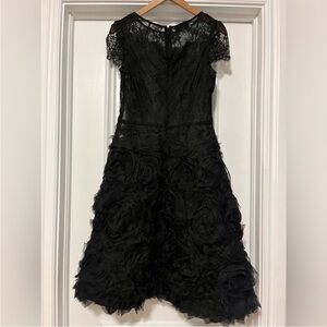 Teri Jon by Rickie Freeman Black Sheer Lace Floral Cocktail Dress Size 4